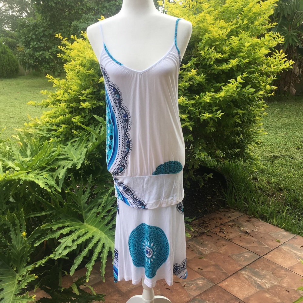White and blue spaghetti strap dress